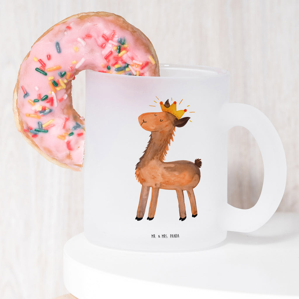 Teetasse Lama König Teetasse, Teeglas, Teebecher, Tasse mit Henkel, Tasse, Glas Teetasse, Teetasse aus Glas, Lama, Alpaka, Lamas, König, Königin, Freundin, Mama, Papa, Büro Kollege, Kollegin, Chef, Vorgesetzter, Abi, Abitur