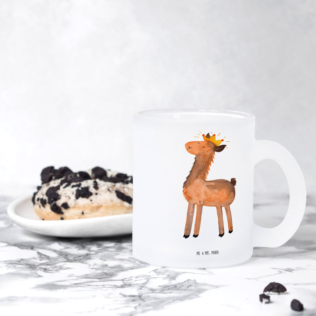 Teetasse Lama König Teetasse, Teeglas, Teebecher, Tasse mit Henkel, Tasse, Glas Teetasse, Teetasse aus Glas, Lama, Alpaka, Lamas, König, Königin, Freundin, Mama, Papa, Büro Kollege, Kollegin, Chef, Vorgesetzter, Abi, Abitur