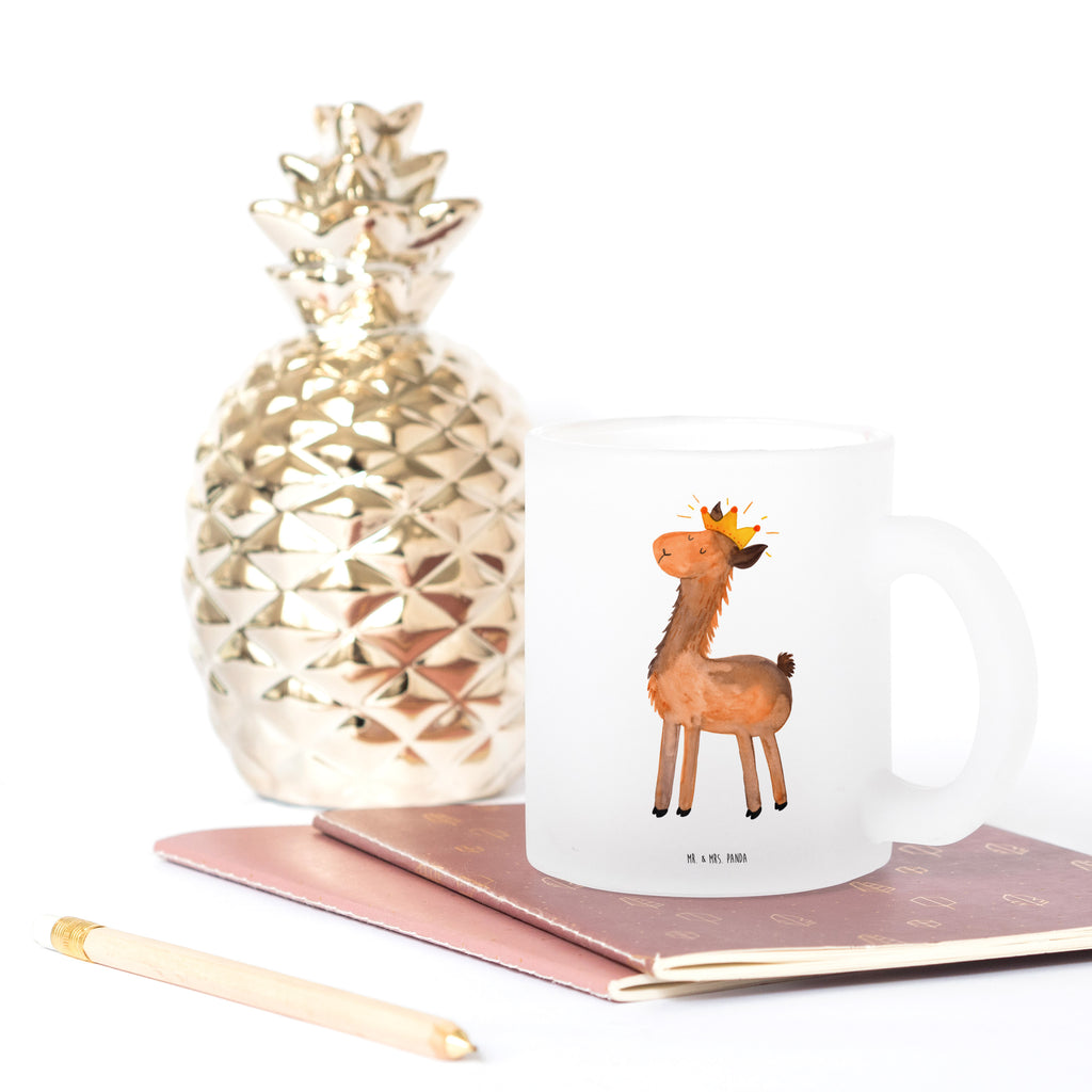 Teetasse Lama König Teetasse, Teeglas, Teebecher, Tasse mit Henkel, Tasse, Glas Teetasse, Teetasse aus Glas, Lama, Alpaka, Lamas, König, Königin, Freundin, Mama, Papa, Büro Kollege, Kollegin, Chef, Vorgesetzter, Abi, Abitur