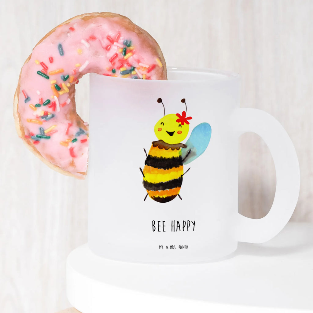 Teetasse Biene Happy Teetasse, Teeglas, Teebecher, Tasse mit Henkel, Tasse, Glas Teetasse, Teetasse aus Glas, Biene, Wespe, Hummel