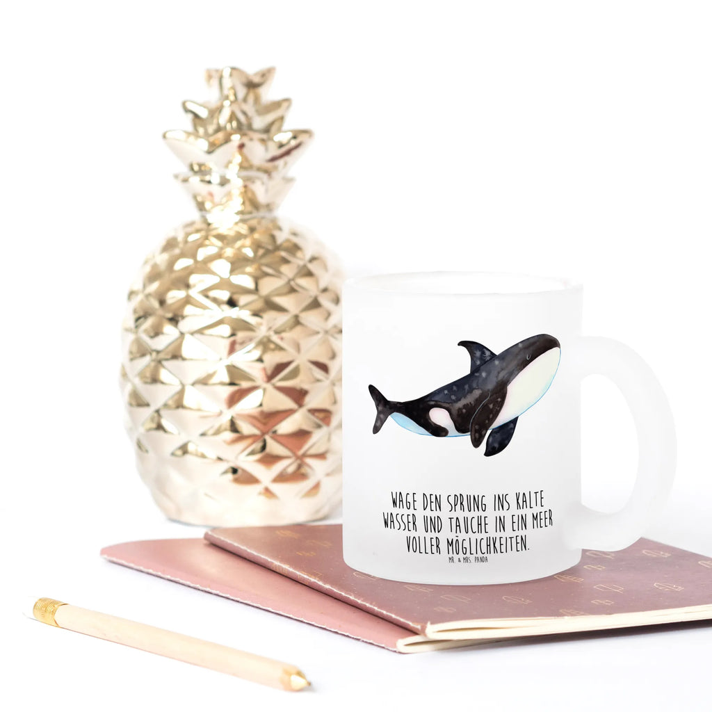 Teetasse Orca Teetasse, Teeglas, Teebecher, Tasse mit Henkel, Tasse, Glas Teetasse, Teetasse aus Glas, Meerestiere, Meer, Urlaub, Orca, Orcas, Killerwal, Wal, Möglichkeiten, Büro, Arbeit, Motivation, Selbstliebe, Neustart, Startup