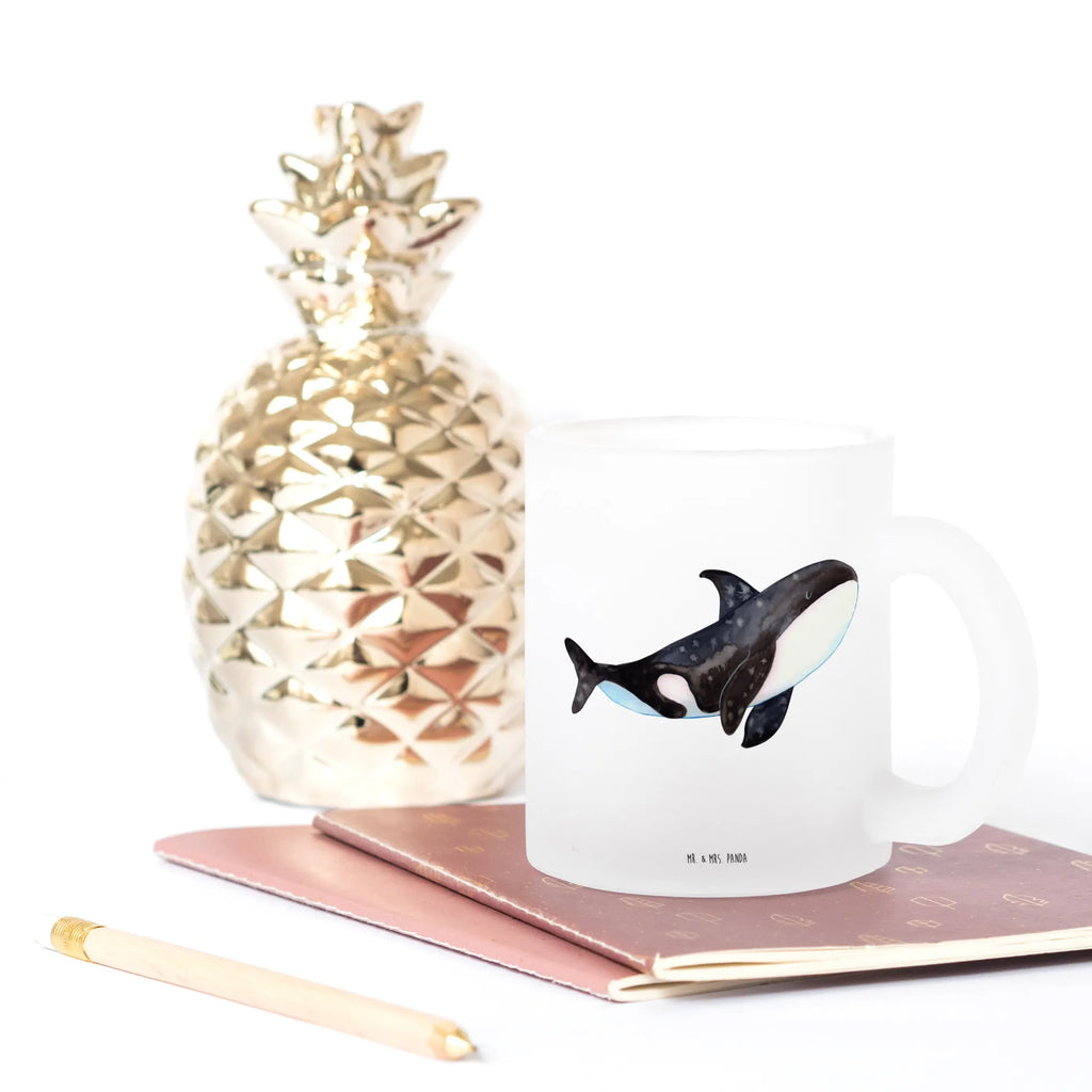 Teetasse Orca Teetasse, Teeglas, Teebecher, Tasse mit Henkel, Tasse, Glas Teetasse, Teetasse aus Glas, Meerestiere, Meer, Urlaub, Orca, Orcas, Killerwal, Wal, Möglichkeiten, Büro, Arbeit, Motivation, Selbstliebe, Neustart, Startup