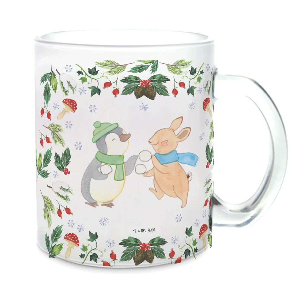 Teetasse Pinguin Hase Schneeballschlacht Teetasse, Teeglas, Teebecher, Tasse mit Henkel, Tasse, Glas Teetasse, Teetasse aus Glas, Winter, Weihnachten, Weihnachtsdeko, Nikolaus, Advent, Heiligabend, Wintermotiv