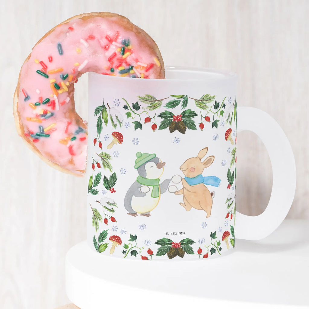 Teetasse Pinguin Hase Schneeballschlacht Teetasse, Teeglas, Teebecher, Tasse mit Henkel, Tasse, Glas Teetasse, Teetasse aus Glas, Winter, Weihnachten, Weihnachtsdeko, Nikolaus, Advent, Heiligabend, Wintermotiv