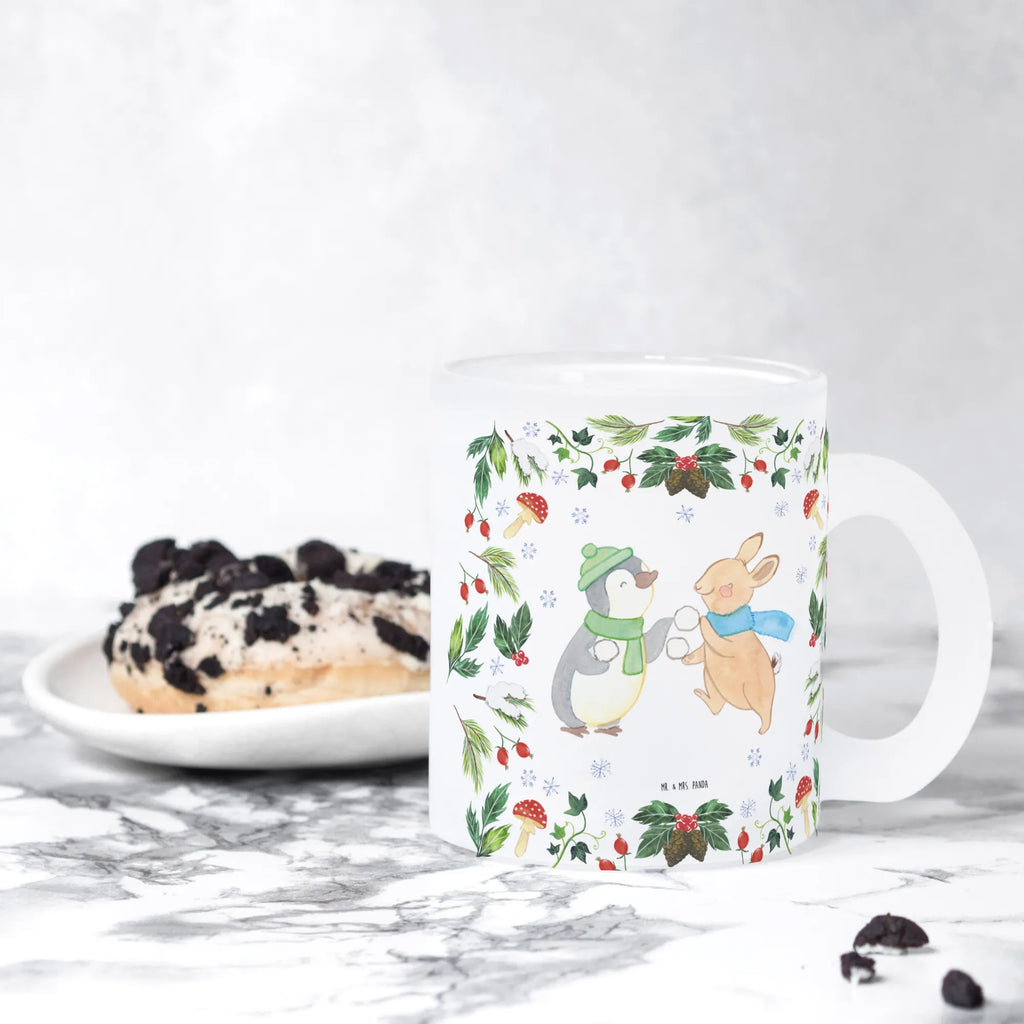 Teetasse Pinguin Hase Schneeballschlacht Teetasse, Teeglas, Teebecher, Tasse mit Henkel, Tasse, Glas Teetasse, Teetasse aus Glas, Winter, Weihnachten, Weihnachtsdeko, Nikolaus, Advent, Heiligabend, Wintermotiv