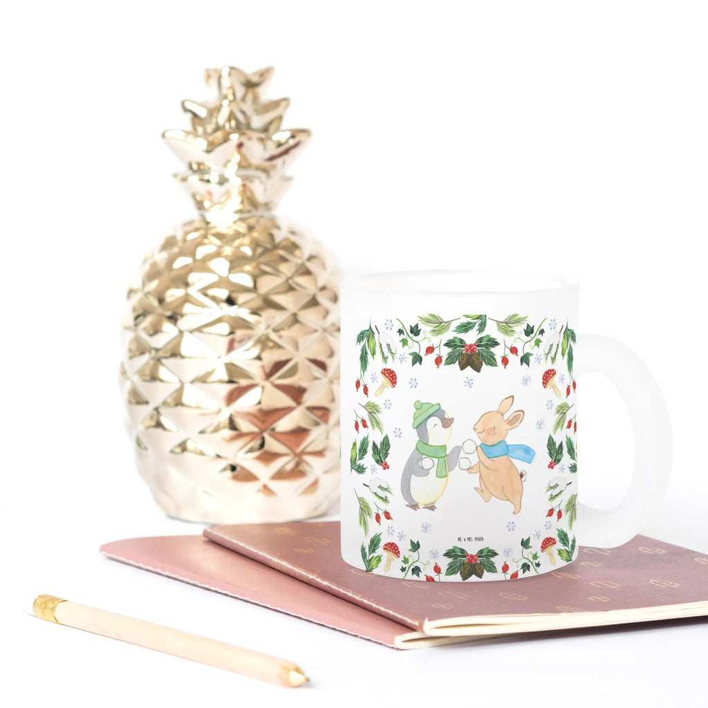 Teetasse Pinguin Hase Schneeballschlacht Teetasse, Teeglas, Teebecher, Tasse mit Henkel, Tasse, Glas Teetasse, Teetasse aus Glas, Winter, Weihnachten, Weihnachtsdeko, Nikolaus, Advent, Heiligabend, Wintermotiv