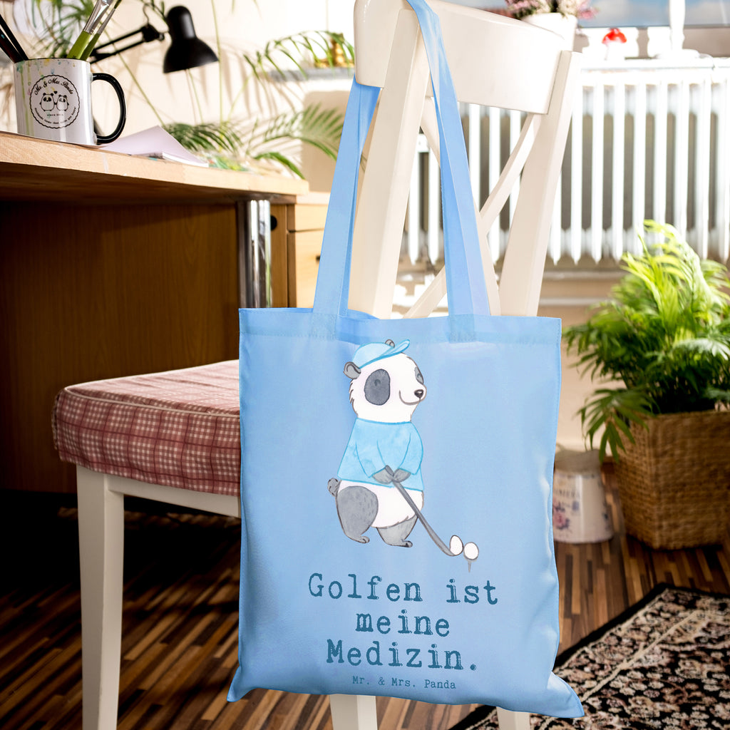 Tragetasche Panda Golfen Medizin Beuteltasche, Beutel, Einkaufstasche, Jutebeutel, Stoffbeutel, Tasche, Shopper, Umhängetasche, Strandtasche, Schultertasche, Stofftasche, Tragetasche, Badetasche, Jutetasche, Einkaufstüte, Laptoptasche, Geschenk, Sport, Sportart, Hobby, Schenken, Danke, Dankeschön, Auszeichnung, Gewinn, Sportler, Golfen, Golf spielen, Golfplatz, Golfturnier, Golf Verein