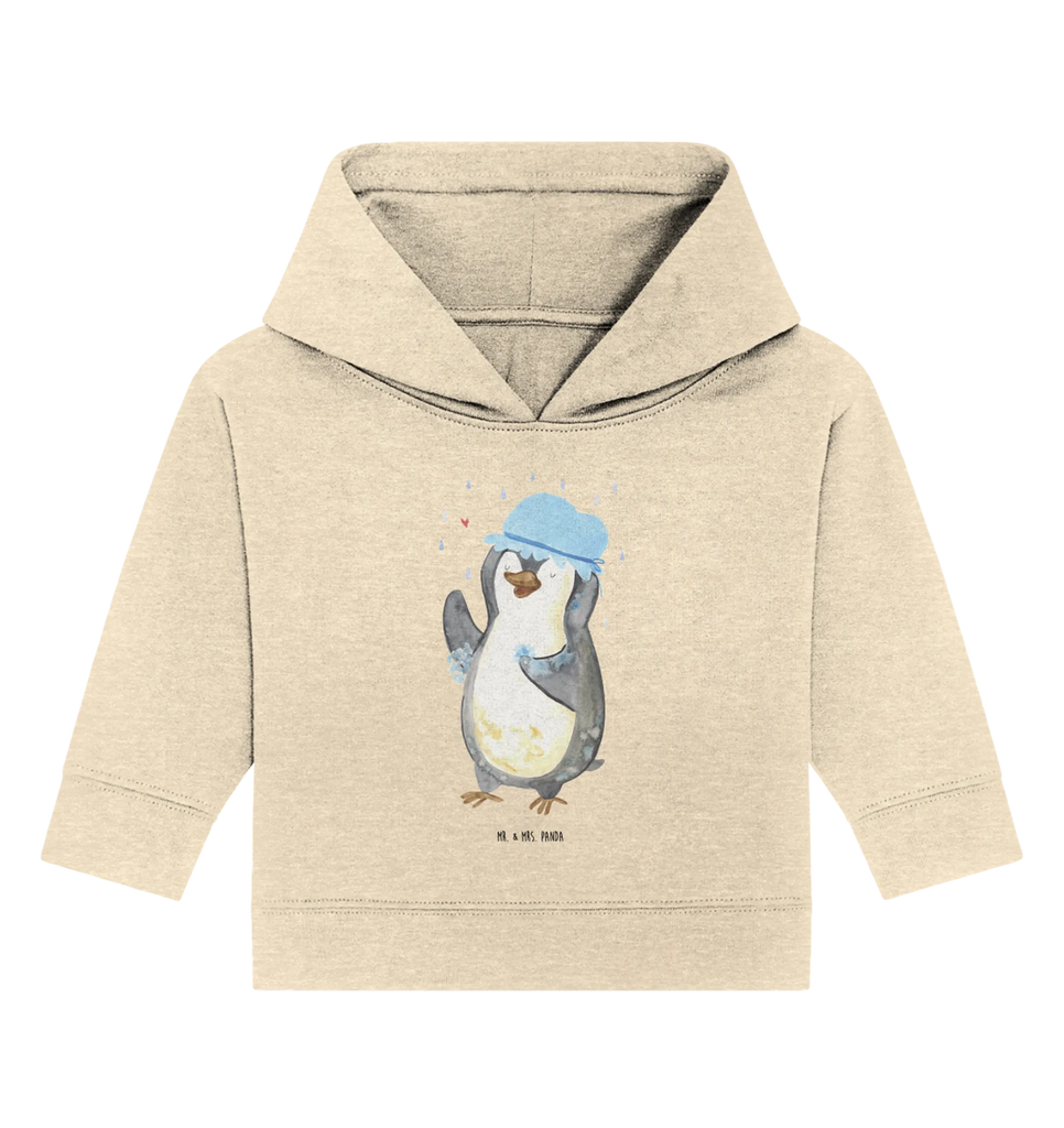 Organic Baby Hoodie Pinguin Duschen Baby Kapuzenshirt, Baby Kapuzensweatshirt, Baby Hoodie, Baby Pullover, Pinguin, Pinguine, Dusche, duschen, Lebensmotto, Motivation, Neustart, Neuanfang, glücklich sein