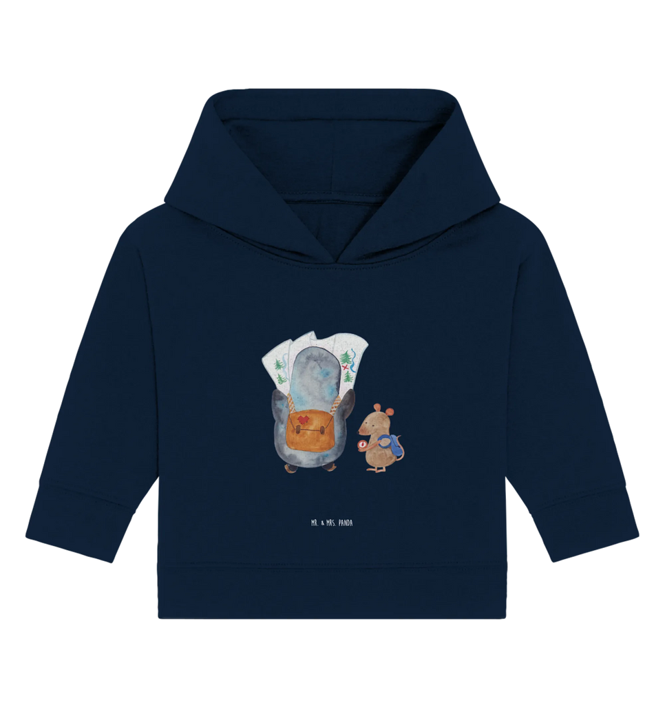 Organic Baby Hoodie Pinguin & Maus Wanderer Baby Kapuzenshirt, Baby Kapuzensweatshirt, Baby Hoodie, Baby Pullover, Pinguin, Pinguine, Abenteurer, Abenteuer, Roadtrip, Ausflug, Wanderlust, wandern