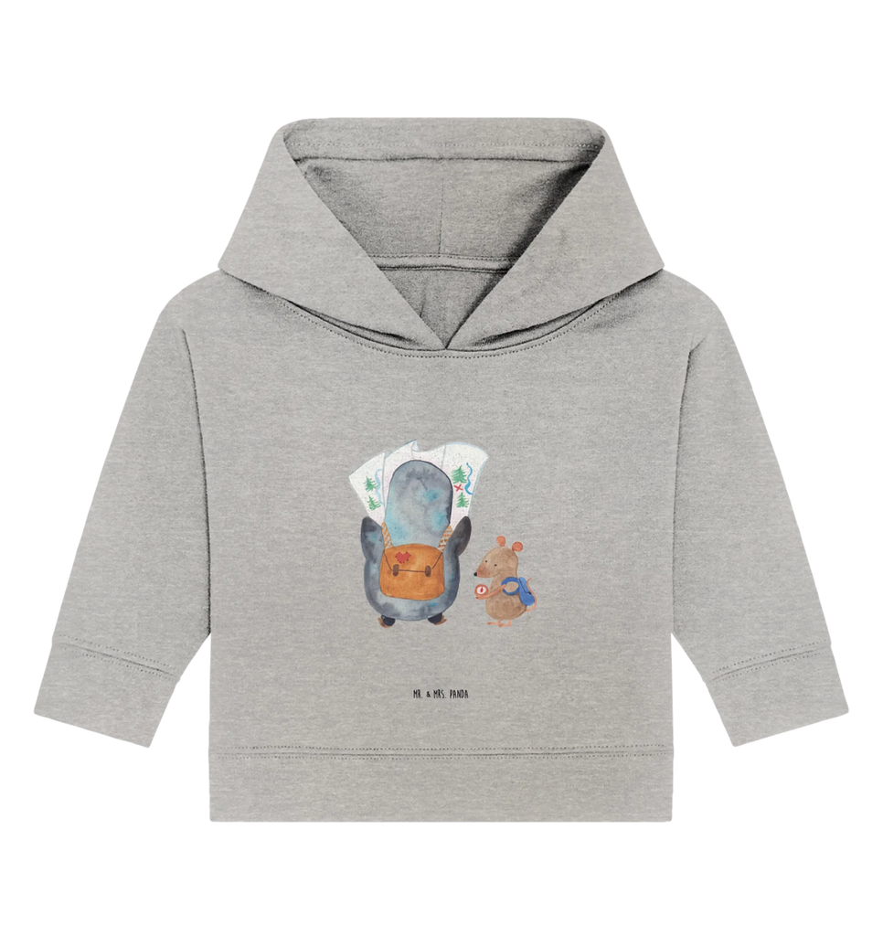 Organic Baby Hoodie Pinguin & Maus Wanderer Baby Kapuzenshirt, Baby Kapuzensweatshirt, Baby Hoodie, Baby Pullover, Pinguin, Pinguine, Abenteurer, Abenteuer, Roadtrip, Ausflug, Wanderlust, wandern