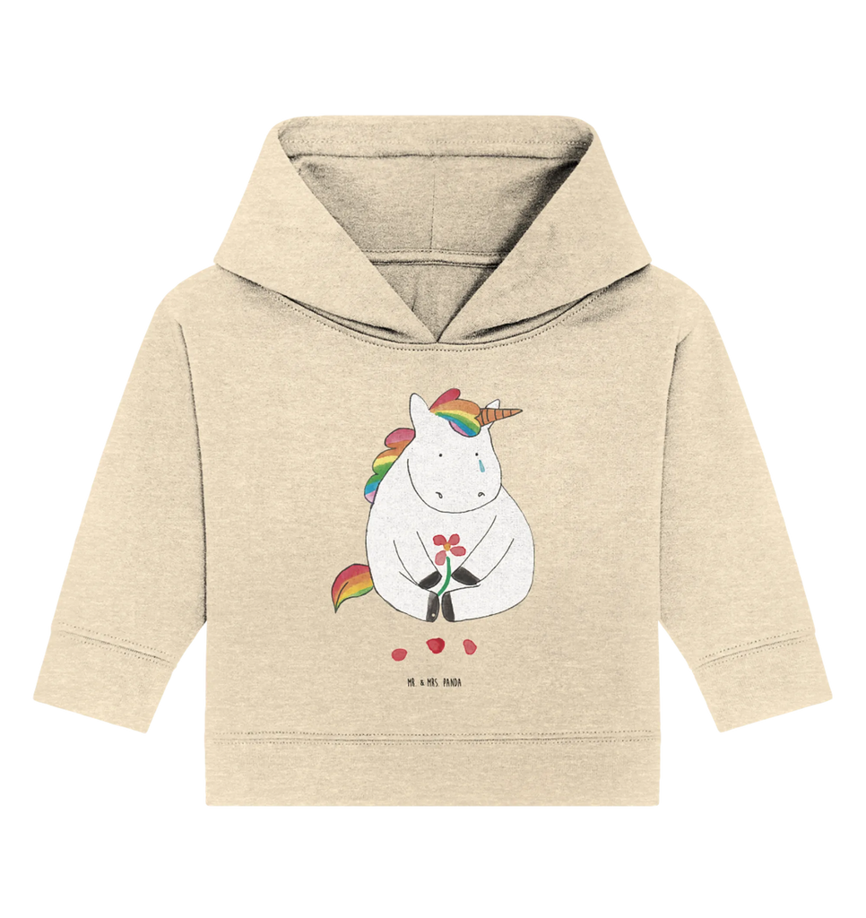 Organic Baby Hoodie Einhorn Traurig Baby Kapuzenshirt, Baby Kapuzensweatshirt, Baby Hoodie, Baby Pullover, Einhorn, Einhörner, Einhorn Deko, Pegasus, Unicorn, Glitzer, Trösten. Freundschaft, Freunde, Liebe, Trauer, Grußkarte, Blume