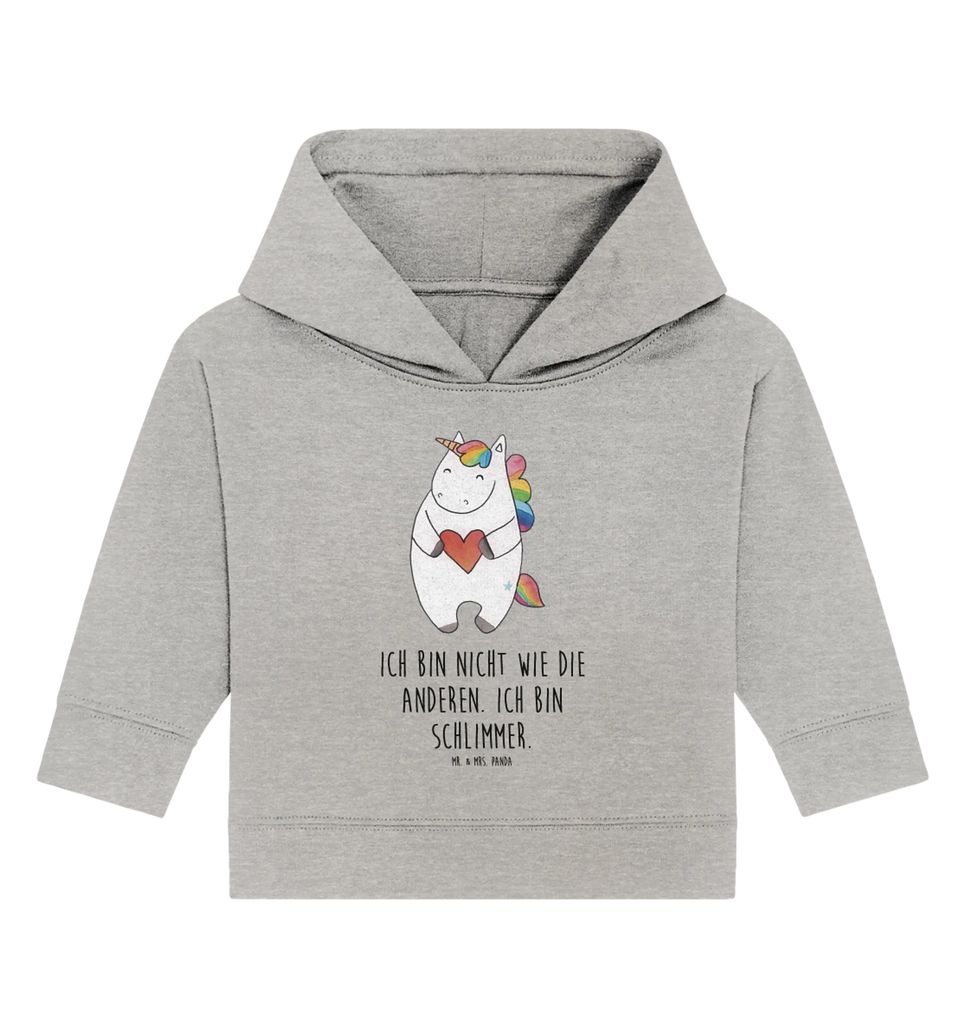 Organic Baby Hoodie Einhorn Herz Baby Kapuzenshirt, Baby Kapuzensweatshirt, Baby Hoodie, Baby Pullover, Einhorn, Einhörner, Einhorn Deko, Pegasus, Unicorn, Herz, schlimm, böse, witzig, lustig, Freundin, anders, bunt