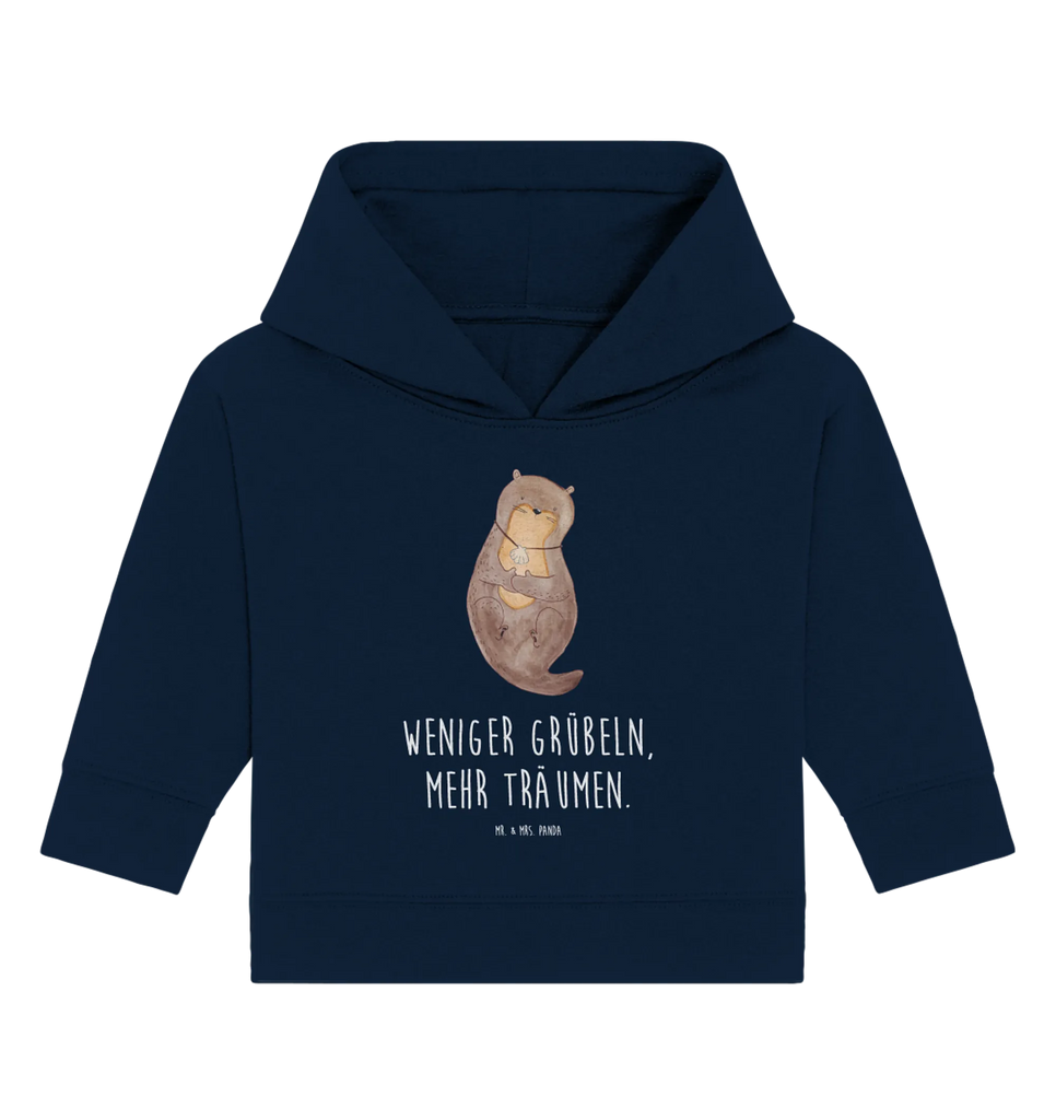 Organic Baby Hoodie Otter Muschel Baby Kapuzenshirt, Baby Kapuzensweatshirt, Baby Hoodie, Baby Pullover, Otter, Fischotter, Seeotter, Otterliebe, grübeln, träumen, Motivation, Tagträumen, Büro