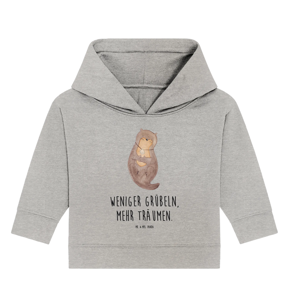 Organic Baby Hoodie Otter Muschel Baby Kapuzenshirt, Baby Kapuzensweatshirt, Baby Hoodie, Baby Pullover, Otter, Fischotter, Seeotter, Otterliebe, grübeln, träumen, Motivation, Tagträumen, Büro