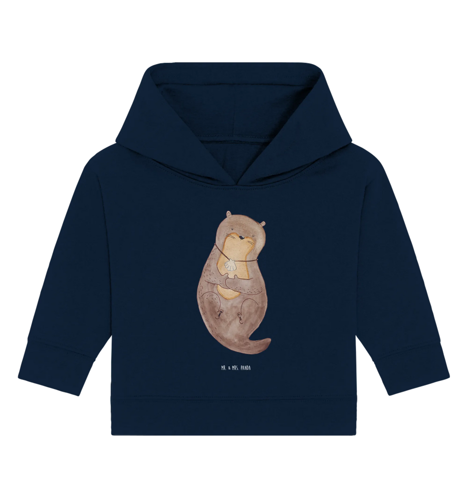 Organic Baby Hoodie Otter Muschel Baby Kapuzenshirt, Baby Kapuzensweatshirt, Baby Hoodie, Baby Pullover, Otter, Fischotter, Seeotter, Otterliebe, grübeln, träumen, Motivation, Tagträumen, Büro