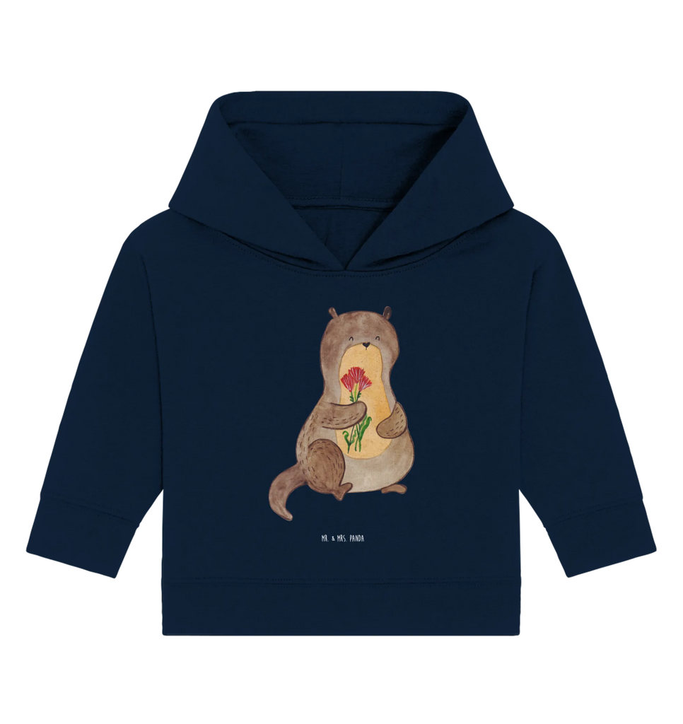 Organic Baby Hoodie Otter Blumenstrauß Baby Kapuzenshirt, Baby Kapuzensweatshirt, Baby Hoodie, Baby Pullover, Otter, Fischotter, Seeotter, Otter Seeotter See Otter