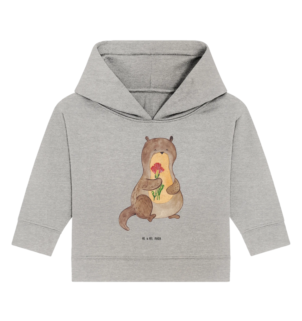 Organic Baby Hoodie Otter Blumenstrauß Baby Kapuzenshirt, Baby Kapuzensweatshirt, Baby Hoodie, Baby Pullover, Otter, Fischotter, Seeotter, Otter Seeotter See Otter