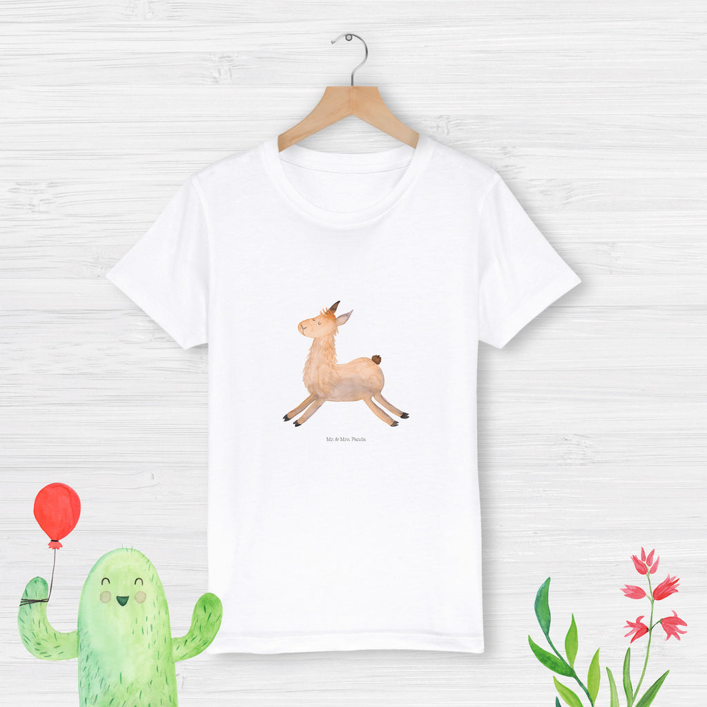 Organic Kinder T-Shirt Lama Springen Kinder T-Shirt, Kinder T-Shirt Mädchen, Kinder T-Shirt Jungen, Lama, Alpaka, Lamas, Lieblingstag, Happy day, fröhlich, Glück, Freundin, Liebeskummer, Neustart, guten Morgen, Start, Prüfung, Abitur