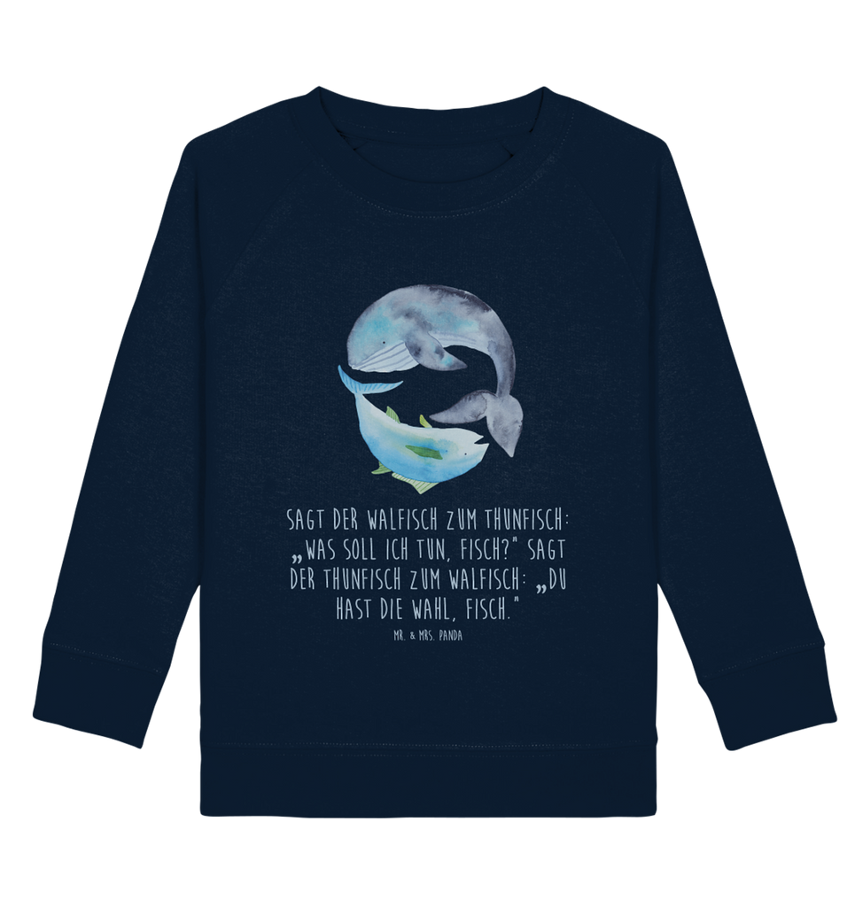 Organic Kinder Pullover Walfisch & Thunfisch Kinder Pullover, Kinder Sweatshirt, Jungen, Mädchen, Tiermotive, Gute Laune, lustige Sprüche, Tiere, Wal, Wahl, Tunfisch, Wortwitz lustig, Spruch lustig, Flachwitz, Witz, Spruch des Tages, Flachwitz Geschenk