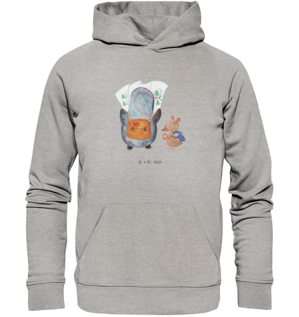 Organic Hoodie Pinguin & Maus Wanderer Hoodie, Öko-Hoodie, Kapuzenpullover, Unisex, Männer Hoodie, Frauen Hoodie, Männer Kapuzenpullover, Frauen Kapuzenpullover, Oberteil, Pinguin, Pinguine, Abenteurer, Abenteuer, Roadtrip, Ausflug, Wanderlust, wandern