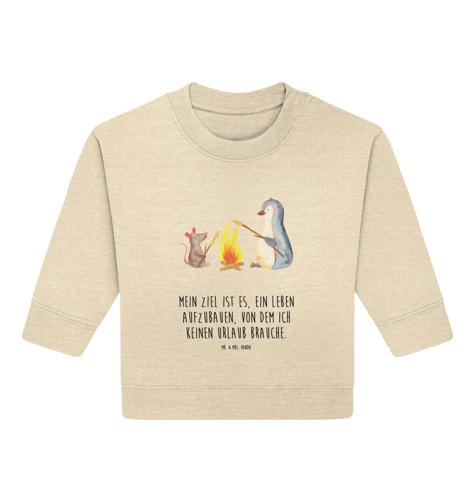 Organic Baby Pullover Pinguin Lagerfeuer Baby Bullover, Baby Sweatshirt, Pinguin, Maus, Pinguine, Lagerfeuer, Leben, Arbeit, Job, Motivation, Büro, Büroalltag, Lebensspruch, Lebensmotivation, Neustart, Liebe, grillen, Feuer, Marshmallows