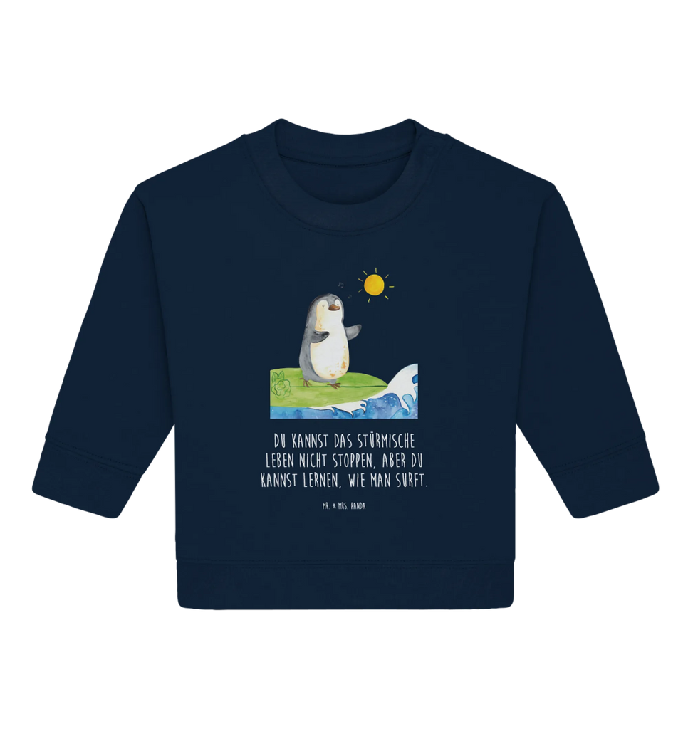 Organic Baby Pullover Pinguin Surfer Baby Bullover, Baby Sweatshirt, Pinguin, Pinguine, surfen, Surfer, Hawaii, Urlaub, Wellen, Wellen reiten, Portugal