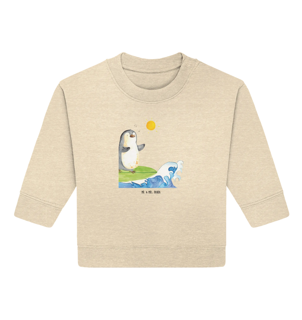 Organic Baby Pullover Pinguin Surfer Baby Bullover, Baby Sweatshirt, Pinguin, Pinguine, surfen, Surfer, Hawaii, Urlaub, Wellen, Wellen reiten, Portugal