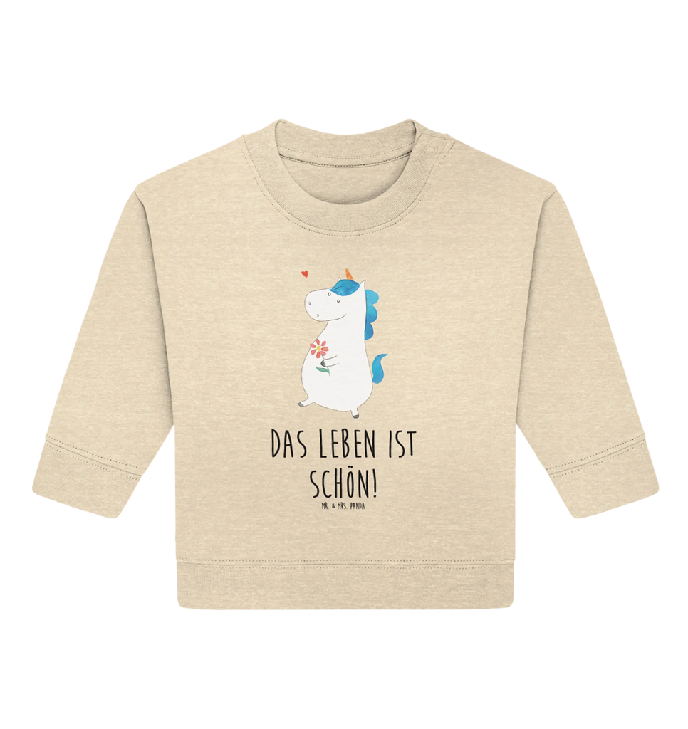 Organic Baby Pullover Einhorn Spaziergang Baby Bullover, Baby Sweatshirt, Einhorn, Einhörner, Einhorn Deko, Pegasus, Unicorn, Glitzer, Blumen, Spaziergang, Motivation, Gute Laune, Freude, Freundin, Mutter, Schwester