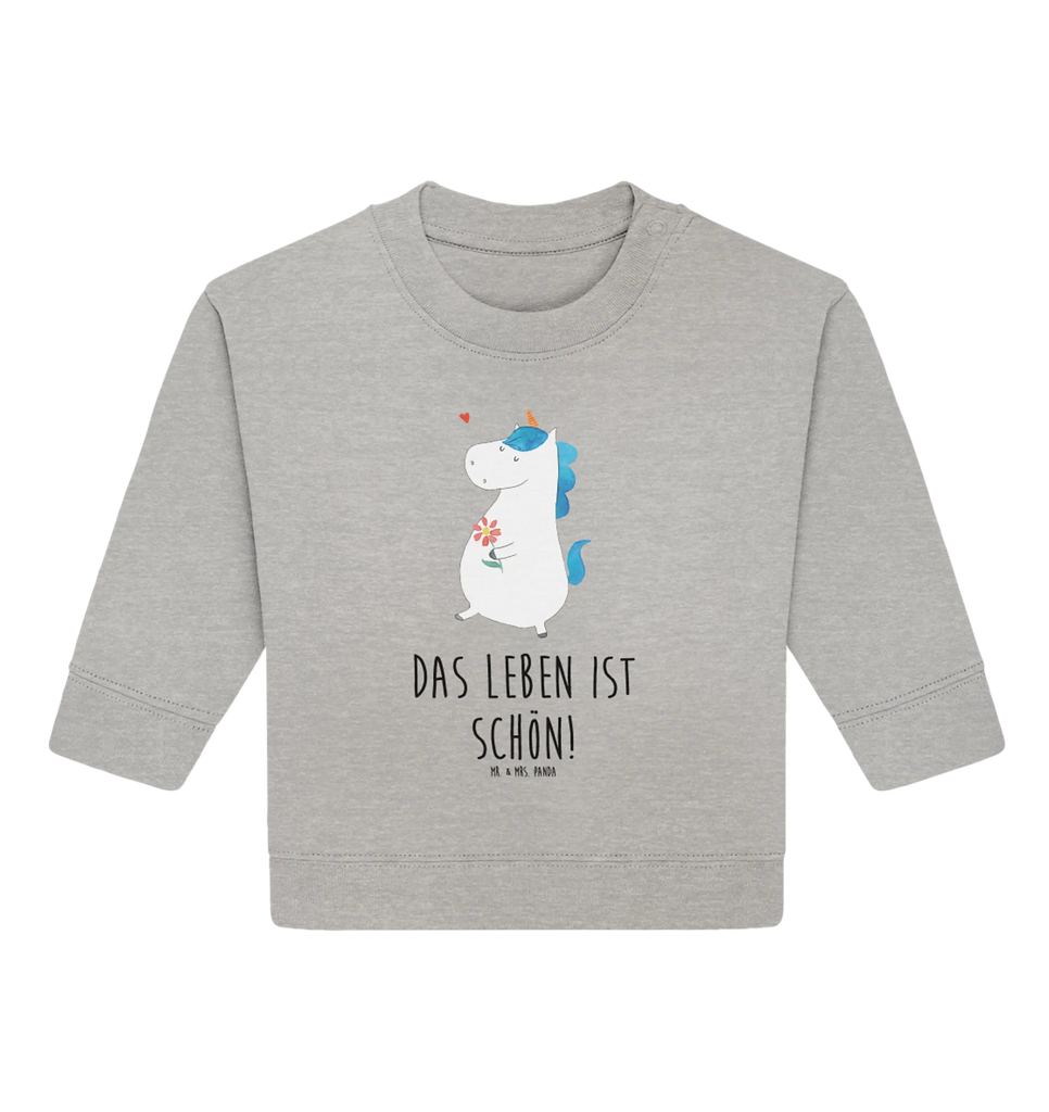 Organic Baby Pullover Einhorn Spaziergang Baby Bullover, Baby Sweatshirt, Einhorn, Einhörner, Einhorn Deko, Pegasus, Unicorn, Glitzer, Blumen, Spaziergang, Motivation, Gute Laune, Freude, Freundin, Mutter, Schwester