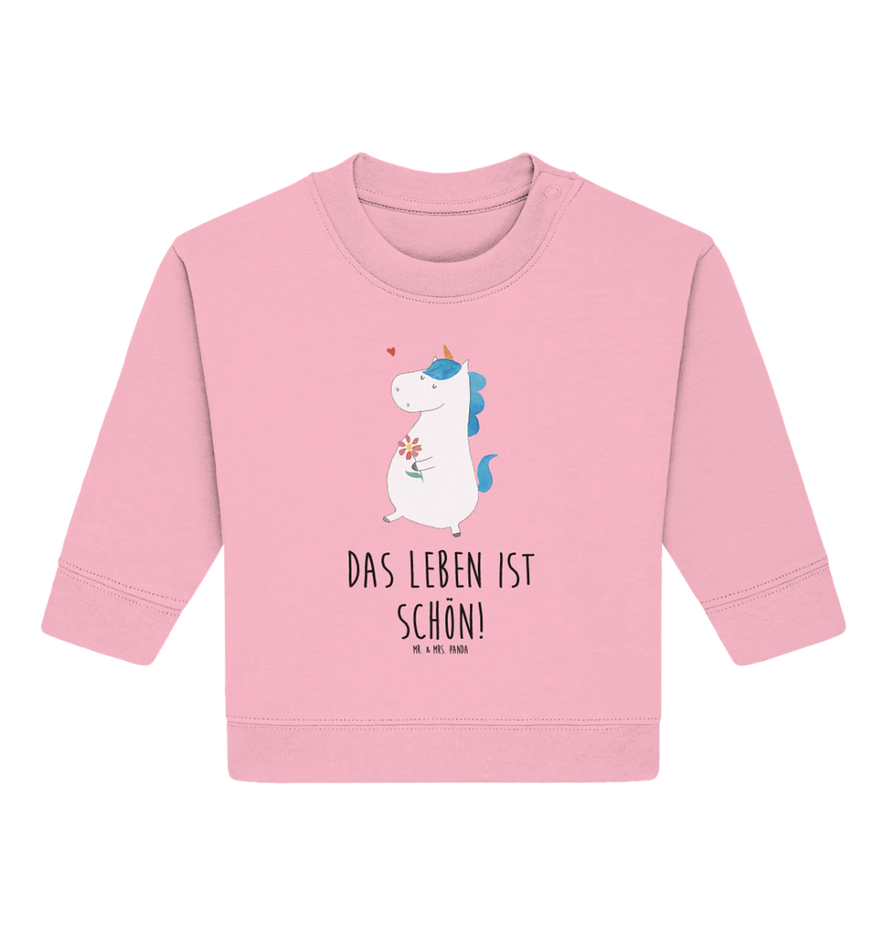 Organic Baby Pullover Einhorn Spaziergang Baby Bullover, Baby Sweatshirt, Einhorn, Einhörner, Einhorn Deko, Pegasus, Unicorn, Glitzer, Blumen, Spaziergang, Motivation, Gute Laune, Freude, Freundin, Mutter, Schwester