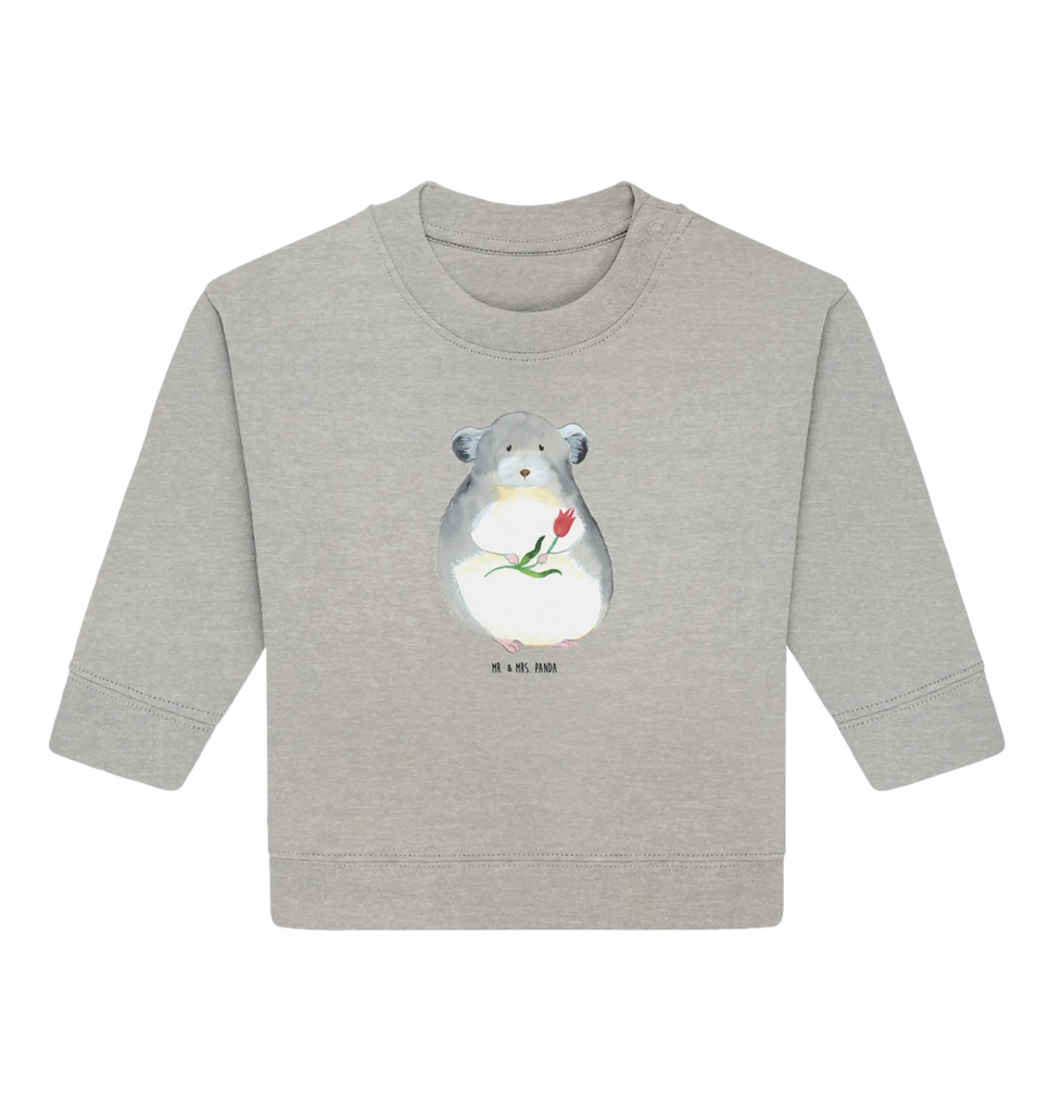 Organic Baby Pullover Chinchilla Blume Baby Bullover, Baby Sweatshirt, Tiermotive, Gute Laune, lustige Sprüche, Tiere, Chinchilla, Chinchillas, Liebeskummer, Kummer, Depressionen, traurig sein, Chaos, Glücklichsein, Büro, Büroalltag