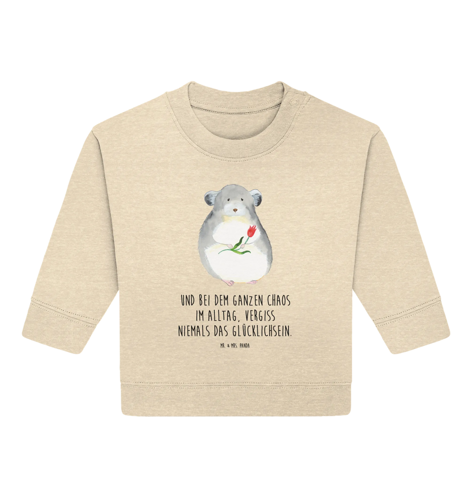 Organic Baby Pullover Chinchilla Blume Baby Bullover, Baby Sweatshirt, Tiermotive, Gute Laune, lustige Sprüche, Tiere, Chinchilla, Chinchillas, Liebeskummer, Kummer, Depressionen, traurig sein, Chaos, Glücklichsein, Büro, Büroalltag