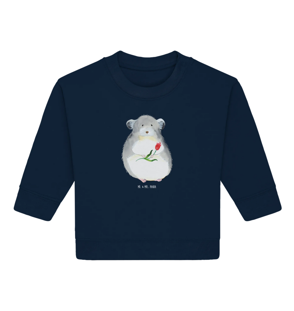 Organic Baby Pullover Chinchilla Blume Baby Bullover, Baby Sweatshirt, Tiermotive, Gute Laune, lustige Sprüche, Tiere, Chinchilla, Chinchillas, Liebeskummer, Kummer, Depressionen, traurig sein, Chaos, Glücklichsein, Büro, Büroalltag