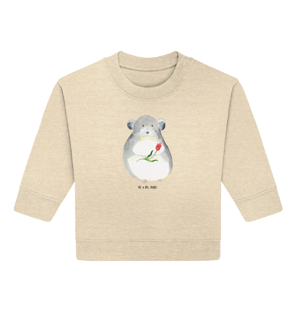 Organic Baby Pullover Chinchilla Blume Baby Bullover, Baby Sweatshirt, Tiermotive, Gute Laune, lustige Sprüche, Tiere, Chinchilla, Chinchillas, Liebeskummer, Kummer, Depressionen, traurig sein, Chaos, Glücklichsein, Büro, Büroalltag