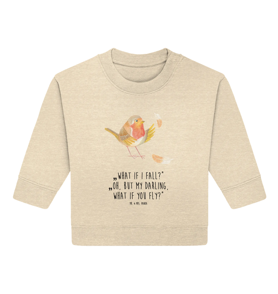 Organic Baby Pullover Rotkehlchen Federn Baby Bullover, Baby Sweatshirt, Tiermotive, Gute Laune, lustige Sprüche, Tiere, What if i fall, Rotkehlchen, Spruch Motivation, Spruch Mut, Vogel, Motivation Sprüche, Motivationsbilder, fliegen