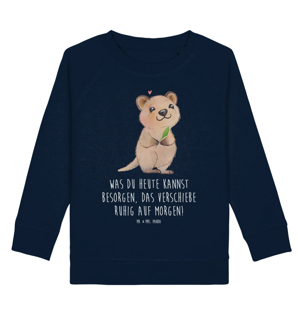 Organic Kinder Pullover Quokka Happy Kinder Pullover, Kinder Sweatshirt, Jungen, Mädchen, Tiermotive, Gute Laune, lustige Sprüche, Tiere, Quokka, Verschieben, Aufschieberitis, Lustiger Spruch, Niedliches Tier, Dinge erledigen