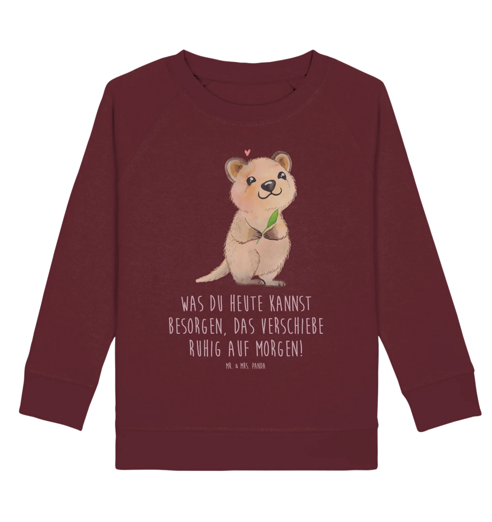 Organic Kinder Pullover Quokka Happy Kinder Pullover, Kinder Sweatshirt, Jungen, Mädchen, Tiermotive, Gute Laune, lustige Sprüche, Tiere, Quokka, Verschieben, Aufschieberitis, Lustiger Spruch, Niedliches Tier, Dinge erledigen