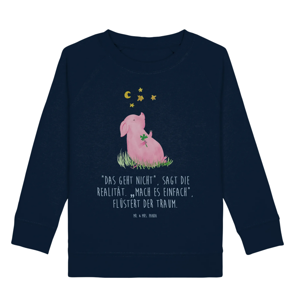 Organic Kinder Pullover Glücksschwein Kinder Pullover, Kinder Sweatshirt, Jungen, Mädchen, Tiermotive, Gute Laune, lustige Sprüche, Tiere, Glücksschwein. Glück, Schwein, Schweinchen, Sterne, Sernchen, Ziele, Träume, Motivation, Glücksbringer