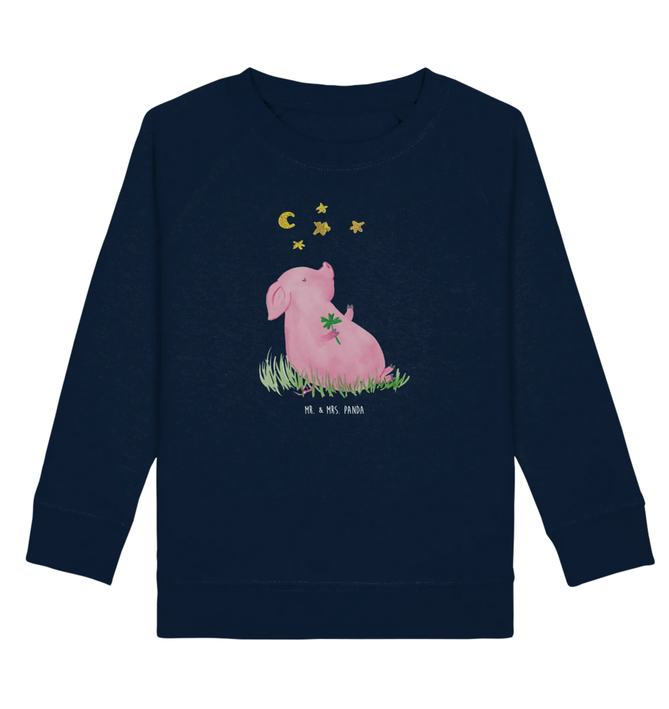 Organic Kinder Pullover Glücksschwein Kinder Pullover, Kinder Sweatshirt, Jungen, Mädchen, Tiermotive, Gute Laune, lustige Sprüche, Tiere, Glücksschwein. Glück, Schwein, Schweinchen, Sterne, Sernchen, Ziele, Träume, Motivation, Glücksbringer