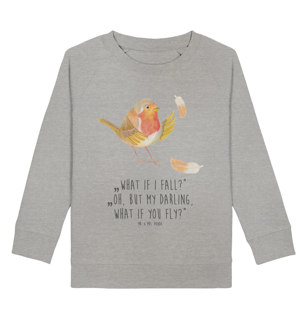 Organic Kinder Pullover Rotkehlchen mit Federn Kinder Pullover, Kinder Sweatshirt, Jungen, Mädchen, Tiermotive, Gute Laune, lustige Sprüche, Tiere, What if i fall, Rotkehlchen, Spruch Motivation, Spruch Mut, Vogel, Motivation Sprüche, Motivationsbilder, fliegen