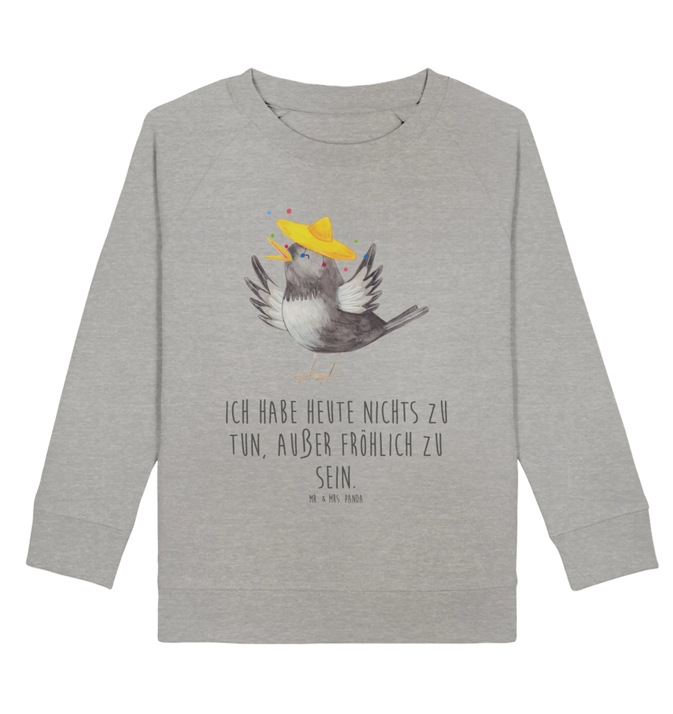 Organic Kinder Pullover Rabe mit Sombrero Kinder Pullover, Kinder Sweatshirt, Jungen, Mädchen, Tiermotive, Gute Laune, lustige Sprüche, Tiere, Rabe, Vogel, Vögel, Spruch positiv, fröhlich sein, glücklich sein, Glück Spruch, froh, Elster, Motivation