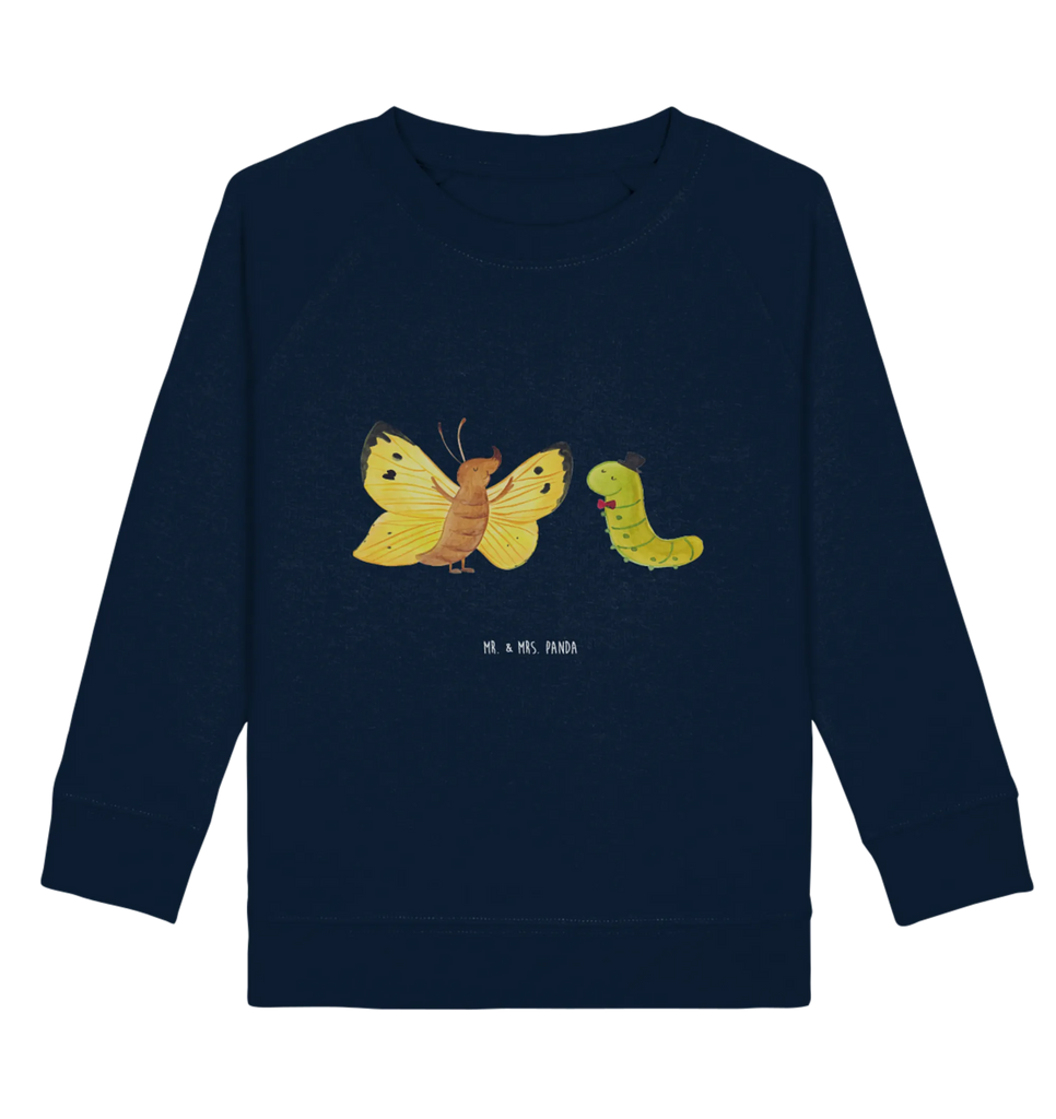 Organic Kinder Pullover Raupe & Schmetterling Kinder Pullover, Kinder Sweatshirt, Jungen, Mädchen, Tiermotive, Gute Laune, lustige Sprüche, Tiere, Raupe, Schmetterling, Zitronenfalter, Entwicklung, Erwachsen werden, Kokon, Hut, Hütchen, Schönheit, Aufwachsen