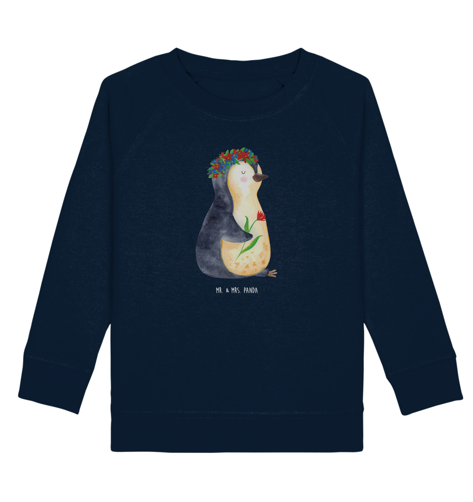 Organic Kinder Pullover Pinguin Blumenkranz Kinder Pullover, Kinder Sweatshirt, Jungen, Mädchen, Pinguin, Pinguine, Blumenkranz, Universum, Leben, Wünsche, Ziele, Lebensziele, Motivation, Lebenslust, Liebeskummer, Geschenkidee