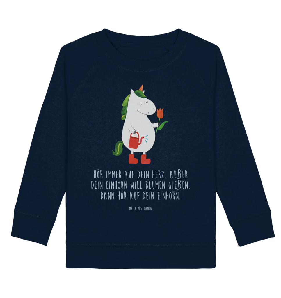 Organic Kinder Pullover Einhorn Gärtner Kinder Pullover, Kinder Sweatshirt, Jungen, Mädchen, Einhorn, Einhörner, Einhorn Deko, Unicorn, Luftballon, Gießkanne, Giesskanne, Lebenslust, Freude, Blume, Freundin, Garten, Stiefel