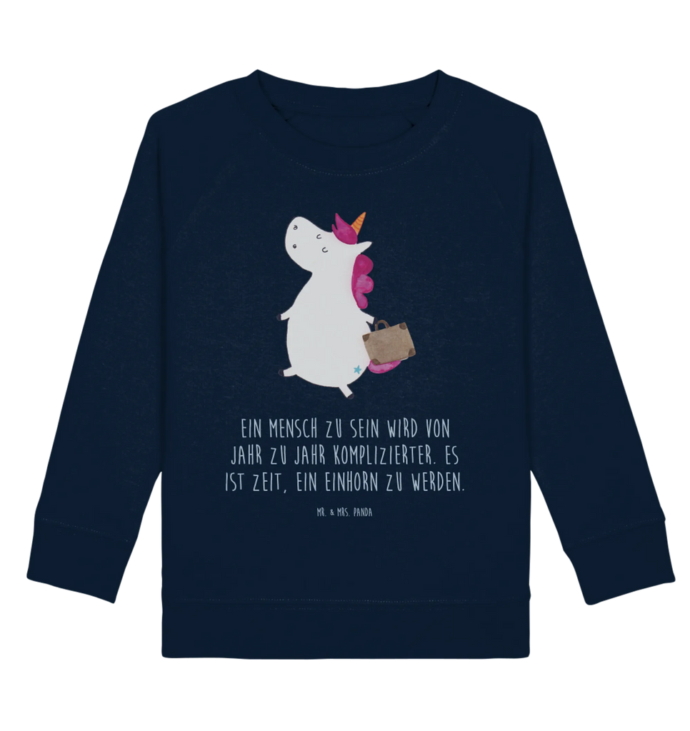 Organic Kinder Pullover Einhorn Koffer Kinder Pullover, Kinder Sweatshirt, Jungen, Mädchen, Einhorn, Einhörner, Einhorn Deko, Unicorn, unicorn, Koffer, Verreisen, Reise, Gepäck, Abenteuer, Erwachsen, Kind, albern, Spaß, lustig, witzig