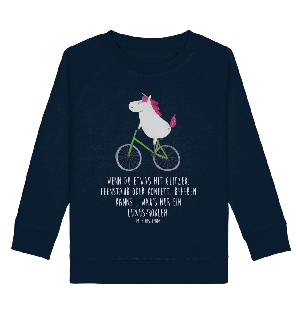 Organic Kinder Pullover Einhorn Radfahrer Kinder Pullover, Kinder Sweatshirt, Jungen, Mädchen, Einhorn, Einhörner, Einhorn Deko, Pegasus, Unicorn, Radfahren, Radfahrer, Rad, Bike, Feenstaub, Konfetti, Luxusproblem, Kummer, Liebeskummer