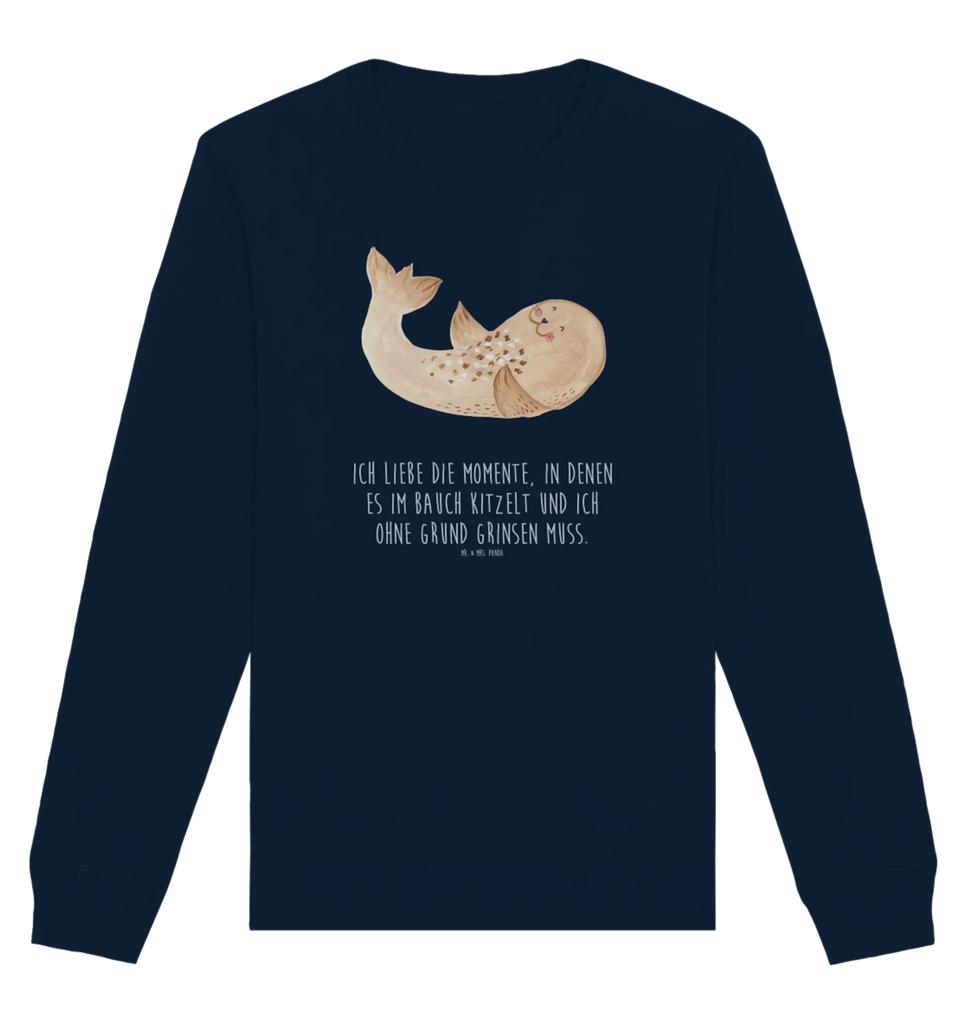 Organic Pullover Robbe Liegen Pullover, Pullover Männer, Pullover Frauen, Sweatshirt, Sweatshirt Männer, Sweatshirt Frauen, Unisex, Tiermotive, Gute Laune, lustige Sprüche, Tiere, Robbe, Robben, Seehund, Strand, Meerestier, Ostsee, Nordsee, Lachen, Freude