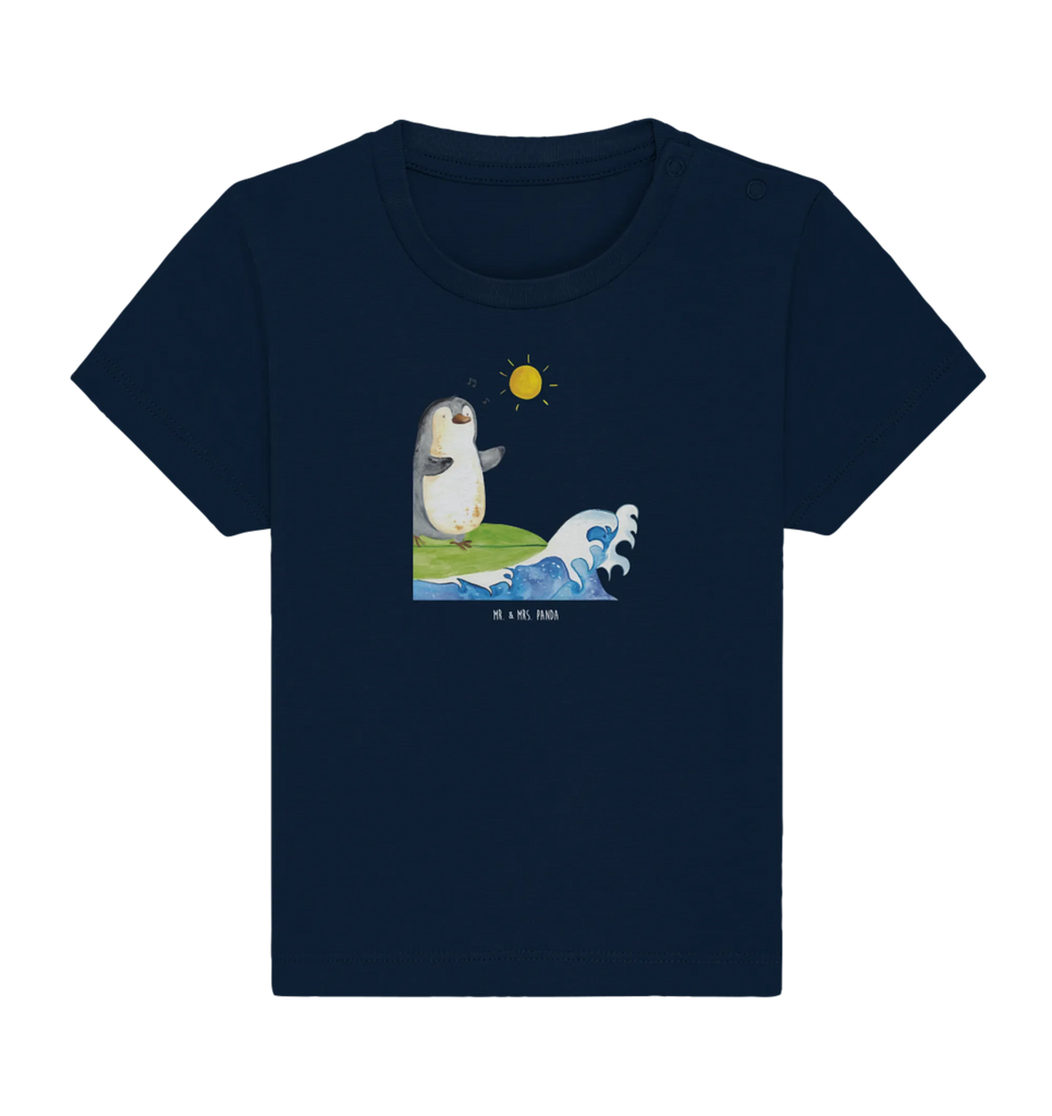 Organic Baby Shirt Pinguin Surfer Baby T-Shirt, Jungen Baby T-Shirt, Mädchen Baby T-Shirt, Shirt, Pinguin, Pinguine, surfen, Surfer, Hawaii, Urlaub, Wellen, Wellen reiten, Portugal