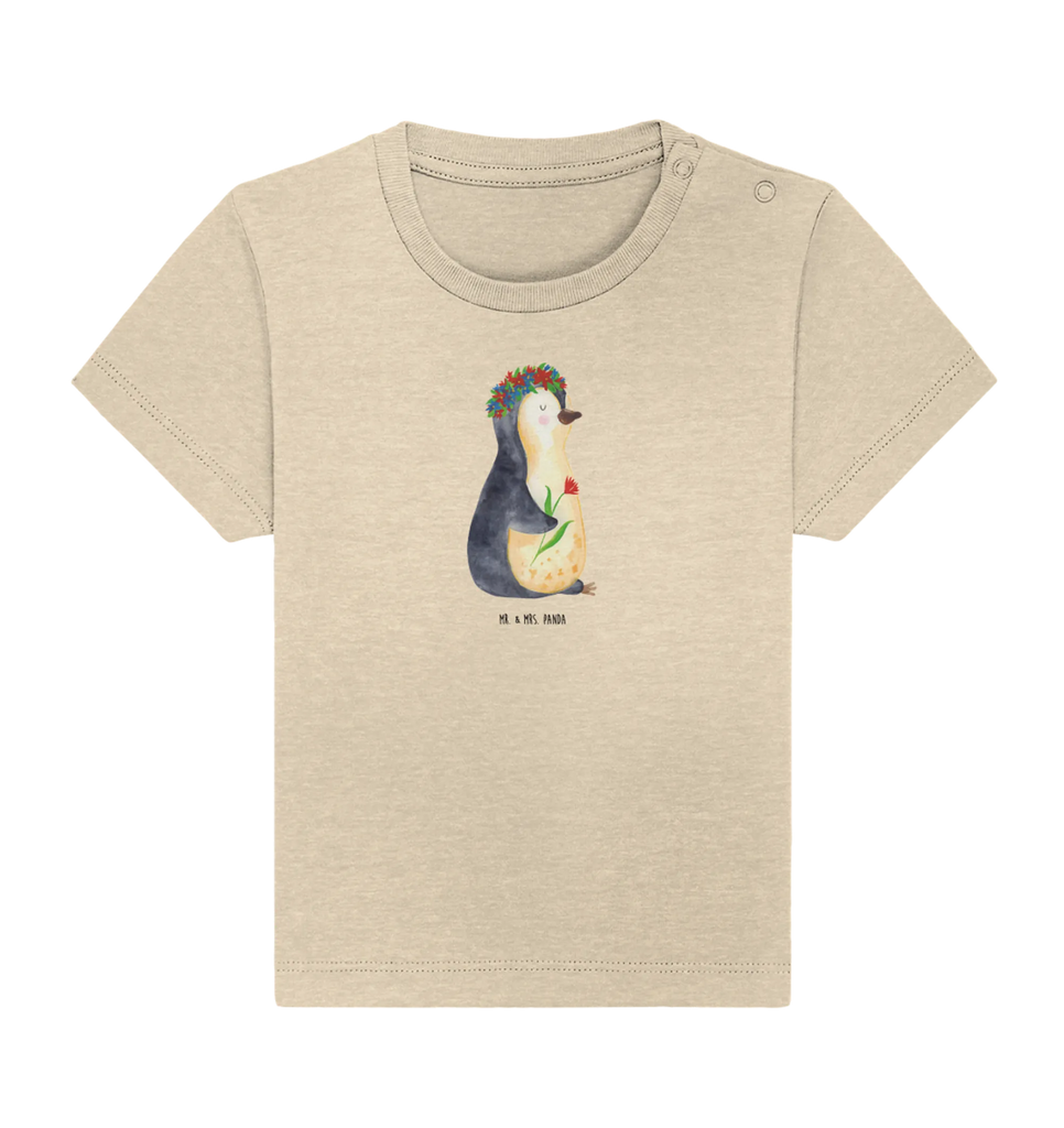 Organic Baby Shirt Pinguin Blumen Baby T-Shirt, Jungen Baby T-Shirt, Mädchen Baby T-Shirt, Shirt, Pinguin, Pinguine, Blumenkranz, Universum, Leben, Wünsche, Ziele, Lebensziele, Motivation, Lebenslust, Liebeskummer, Geschenkidee