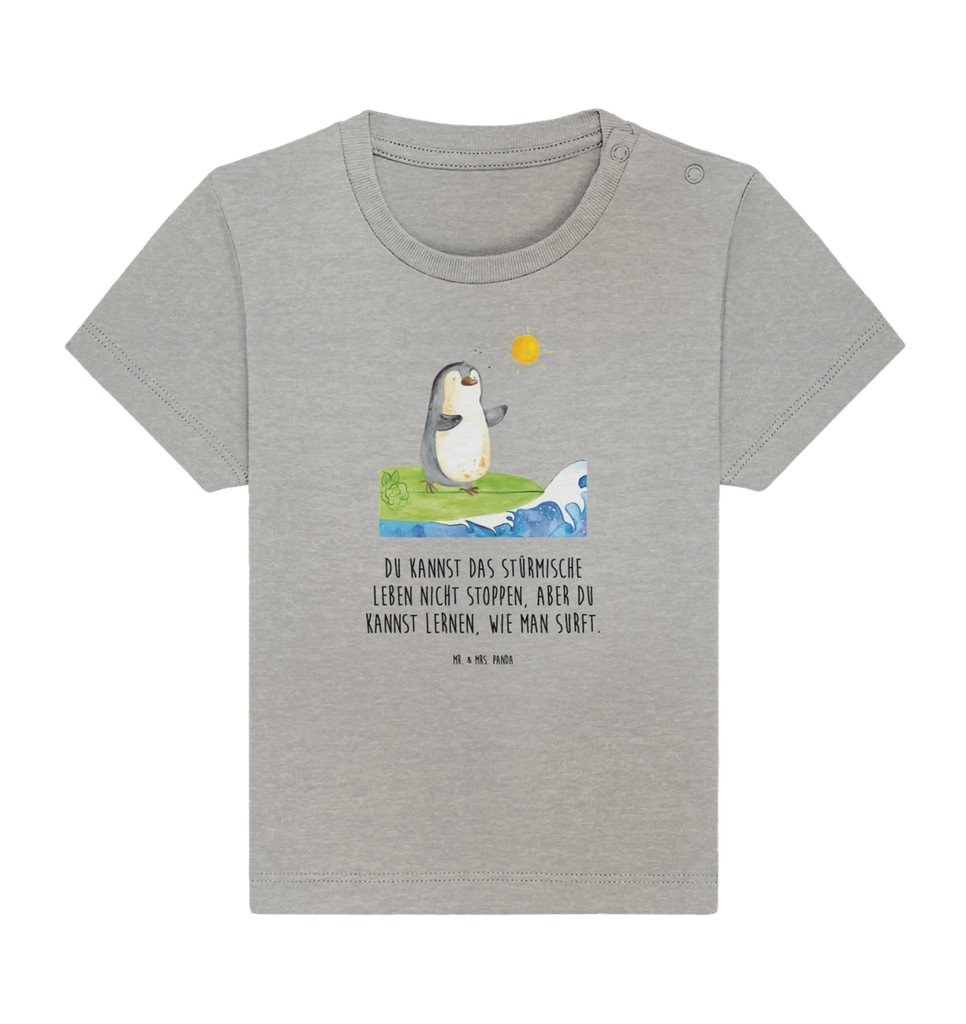 Organic Baby Shirt Pinguin Surfer Baby T-Shirt, Jungen Baby T-Shirt, Mädchen Baby T-Shirt, Shirt, Pinguin, Pinguine, surfen, Surfer, Hawaii, Urlaub, Wellen, Wellen reiten, Portugal